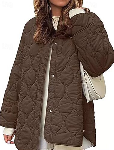  Mujer Chaqueta acolchada Chaqueta casual Cómodo Transpirable Bolsillo Botones Casual Plano Vacaciones Calle Casual Ropa Cotidiana Botonadura Simple Regular Sin Cuello Holgado Manga Larga Ropa de calle
