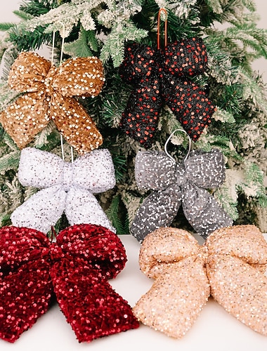  1 kpl jouluinen kimallusrusettikoriste, kimalteleva paljettirusetti roikkuukoriste joulukuuseen, lomajuhliin, häihin, sisä- ja ulkokäyttöön tarkoitettuihin kodinsisustustarvikkeisiin