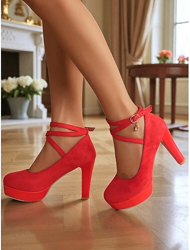  Γυναικείες μαύρες σουέτ γόβες με πλατφόρμα της δεκαετίας του 1950 με λουράκι στον αστράγαλο και κρυστάλλινο στολίδι – κομψά ψηλοτάκουνα παπούτσια για βραδινά πάρτι και επίσημες περιστάσεις