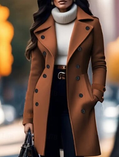  Γυναικεία Παλτό Ναυτικά παλτό Διατηρείτε Ζεστό Άνετο Τσέπη Κουμπιά Κομψό Σκέτο ΕΞΩΤΕΡΙΚΟΥ ΧΩΡΟΥ Εξόδου Σαββατοκύριακο Μακρύ Απορρίπτω Κανονικό Μακρυμάνικο Εξωτερικά ενδύματα Καφέ Φθινόπωρο Χειμώνας