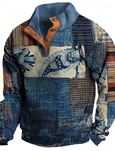  Herren Boho Paisley Damast Blumen / Pflanzen Pullover Sweatshirts Langarm Sweatshirt Henley Grafikdruck Ferien Ausgehen Festival Schnalle Druck Herbst Winter