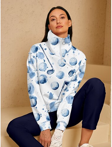  Damskie Bluza z kapturem Niebieski Długi rękaw Top Damskie stroje golfowe Odzież Stroje Noś odzież