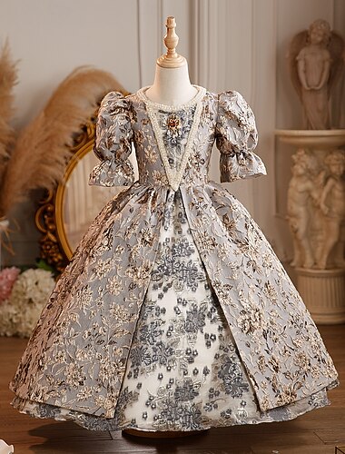  Rokoko Viktorianisch Prinzessin Maxi Partykostüm Maskerade Abschlussballkleid Glockenärmel Prinzessin Schleife Retro Ballkleid Spitzkragen Kostüm Mädchen königlich Weihnachten Halloween Karneval