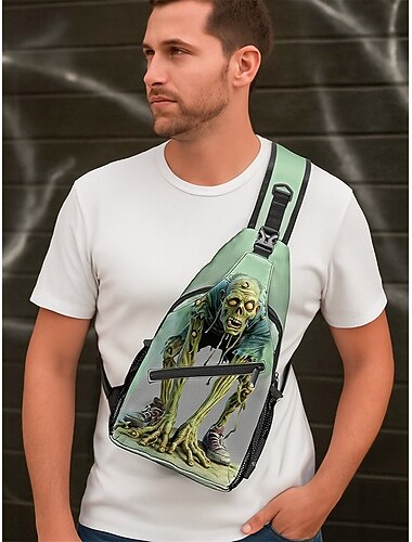  Herre Crossbody-veske Brystveske Crossbodyvesker polyester utendørs Halloween Fritid / hverdag Glidelås Tryk Stor kapasitet Lettvekt Multi Carry Hodeskaller Svart og Gull Svart / Rød Grønn