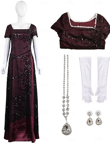  Goldene Zwanziger 1920er Knöchellänge Kleid Abendkleid Ausgefallene Kostüme Kurze Ärmel Der große Gatsby Pailletten Quadrathals Kostüm Damen Karneval Abendgesellschaft Party Maskerade Erwachsene