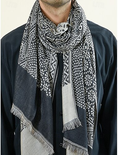  Men's Cotton Winter Scarf with Ethnic Paisley Pattern, Soft Lightweight Shawl Wrap, Christmas Gift for Him, Casual and Holiday Wear