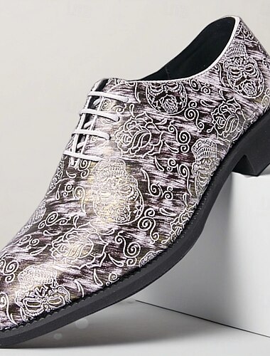  herrskor med gotiska snörskor – metalliskt silvermönster med maskmotiv, finskor i vintagepunkstil för fester, halloween och scenframträdanden