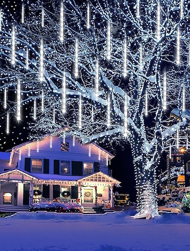 4pack 30cm x8 12 "strängljus 576 led fallande meteor regnbelysning för julgran semester fest utomhus dekoration vattentät länkbar förlängning   4pack 30cm x8 12 "strängljus 576 led fallande meteor regnbelysning för julgran semester fest utomhus dekoration vattentät länkbar förlängning