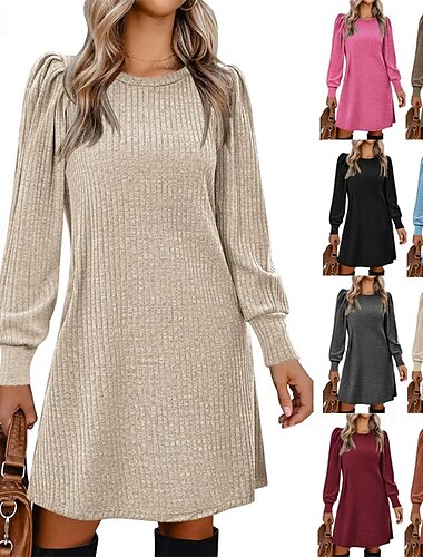  Damen Minikleid Freizeitkleid Elegant Mode Modern Outdoor Täglich Ausgehen Normale Passform Einfach Langarm Rundhalsausschnitt Schwarz Rosa Rote Blau Frühling Herbst