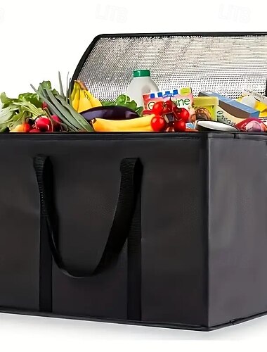  extra stor återanvändbar isolerad kylväska – livsmedelsklassad, slitstark svart termoväska med reflekterande isolering, perfekt för camping, picknick och utomhusaktiviteter &julklappar