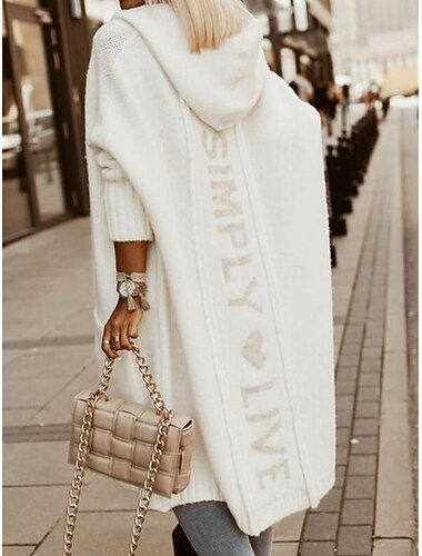 Damen Pullover Strickjacke Elegant Mode Streetwear Buchstabe Mit Kapuze Gestrickt Druck Langarm Normale Oberteile Stricken Outdoor Täglich Wochenende Schwarz Dunkelgrün Herbst Winter   Damen Pullover Strickjacke Elegant Mode Streetwear Buchstabe Mit Kapuze Gestrickt Druck Langarm Normale Oberteile Stricken Outdoor Täglich Wochenende Schwarz Dunkelgrün Herbst Winter