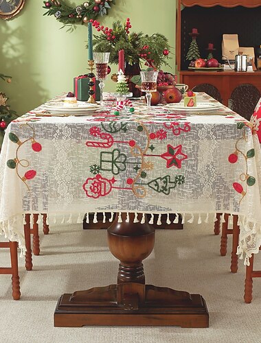  Amerikansk europeisk juleduk, brodert juleduk til fest, spisebord og salongborddekorasjon