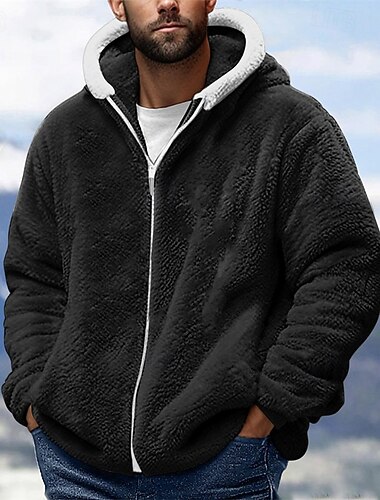  Herr Huvtröja Huvtröja med dragkedja Fleece-jacka Svart Vin Blå Purpur Kaki Huva Slät Ficka Sport & Utomhus Dagligen Helgdag Polyester Streetwear Grundläggande Ledigt Höst Vinter Kläder Pull Tröjor