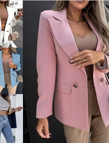  Per donna Blazer Confortevole Tasca Bottoni Elegante Moda All'aperto Semplice Uscire Casual Quotidiano Weekend Cardigan Regolare Bavero Vestibilità regolare Manica Lunga Capispalla Nero Bianco Rosa