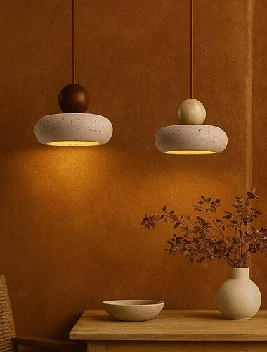  Lustre suspendu de style wabi-sabi en travertin jaune, petit luminaire suspendu 85-265 V