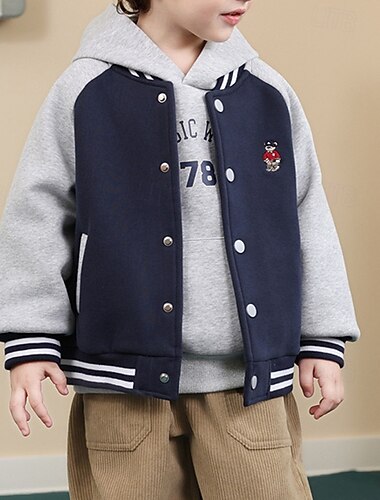  Bambini Unisex Giacche da baseball Capispalla Blocco di colori Manica Lunga Comfort Cappotto All'aperto Moda Quotidiano Blu Azzurro cielo Primavera Autunno Dai 4 anni in su