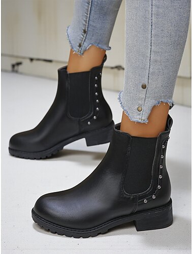  Zwarte Chelsea boots voor dames met lage hak en studs – klassieke enkellaarsjes om dagelijks te dragen