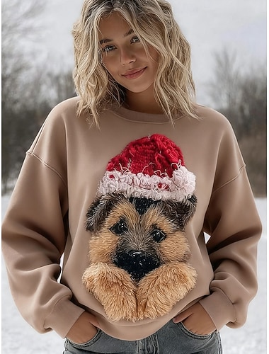 Damen Pullover Grafik Tiermotiv Warm Klassisch Lässig Langarm Rundhalsausschnitt Normale Oberteile Heim Straße Alltagskleidung Druck Schwarz Rosa Khaki Beige Herbst Winter   Damen Pullover Grafik Tiermotiv Warm Klassisch Lässig Langarm Rundhalsausschnitt Normale Oberteile Heim Straße Alltagskleidung Druck Schwarz Rosa Khaki Beige Herbst Winter