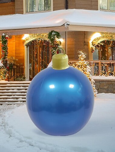  Oppblåsbar juleball utendørs, 60 cm (23,6 tommer), stor julepynt til tre, hage, plen, veranda, oppblåsbare baller, ornamenter med pumpe