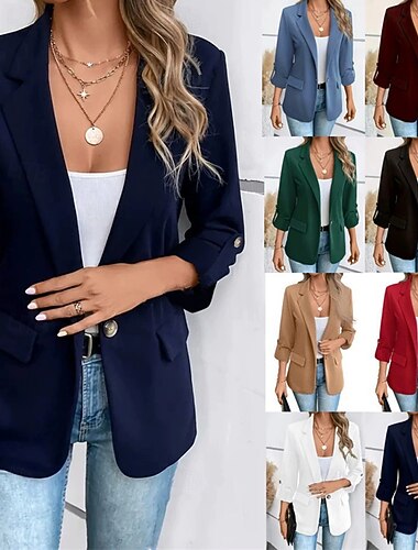  Dame Blazer Bekvem Lomme Elegant Mote Utendørs عادي Ut på byen Fritid / hverdag Helg Cardigan Normal Knaphul Normal Langermet Yttertøy Svart Hvit Burgunder Vår Høst