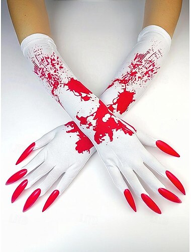  Halloween bloedige handschoenen voor dames met lange rode klauwnagels – enge cosplay kostuumaccessoires voor feesten, vampier- en zombieverkleedpartijen
