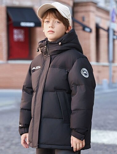  Infantil Unisexo Jaqueta de penas Jaqueta para atividades ao ar livre Casaco puffer agasalhos Bloco de cor Manga Longa Mantenha Quente A prova de Vento Casaco Ao ar livre Diário Básico Preto Vermelho