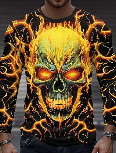  Halloween Ανδρικά Νεκροκεφαλές Φλόγες της Κολάσεως Μπλουζάκι Μακρυμάνικο Κοντομάνικη μπλούζα 3D εκτύπωση Στρογγυλή Ψηλή Λαιμόκοψη Πουκάμισο Μοντέρνα Εξωγκωμένος Δρόμος Causal Καθημερινά