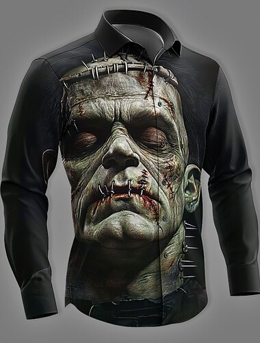  Halloween Homme Zombies Horreur Chemise Chemise Boutonnée manche longue Style gothique sombre Fête Vêtements de rue Printemps Automne Col Rabattu Impression 3D chemises à col Noir 1 Noir Noir 2