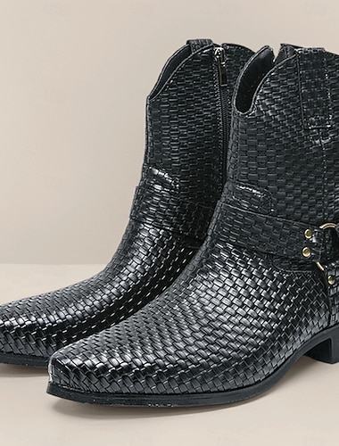  Botas masculinas pretas com estampa de crocodilo – design moderno e ousado, ideal para eventos de rock and roll e moda noturna
