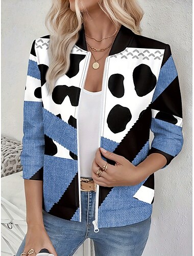  Dámské Neformální bunda Zahřívací Rychleschnoucí Zip Kapsy Elegantní Módní Denní Jednoduchý Geometrický Dovolená Ležérní Denní Běžné / Denní Standardní baseballový obojek Běžný Dlouhý rukáv Svrchn