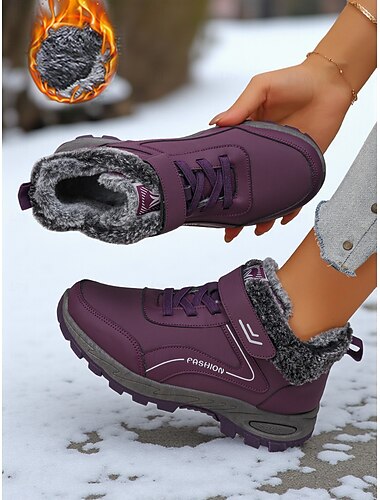  scarpe da ginnastica calde da donna foderate in pelliccia, scarpe invernali casual impermeabili e antiscivolo per l'uso all'aperto durante il freddo