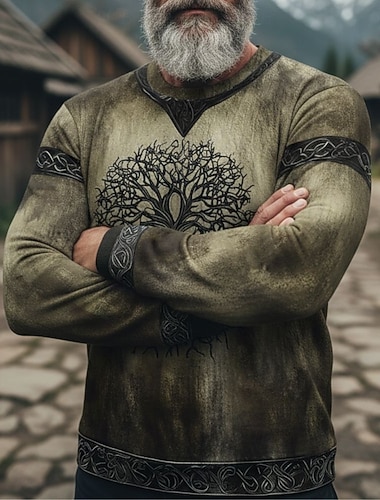  Ανδρικά Πουλόβερ Θαλασσί Πράσινο του τριφυλλιού Χακί Στρογγυλή Ψηλή Λαιμόκοψη Δέντρο της ζωής Υγκντράσιλ Κελτικός κόμπος Στάμπα Causal Καθημερινά Αργίες Βίντατζ Βίκινγκ Φθινόπωρο Χειμώνας Ρούχα Φούτερ