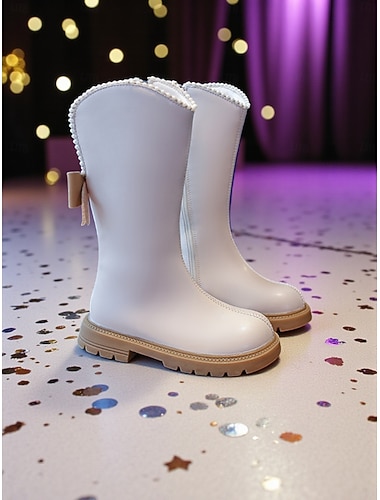  Zapatos de disfraz de estrella pop inspirados en ídolos coreanos, botas blancas hasta la rodilla para niña con forro de piel sintética, calzado cálido de moda invernal para atuendos casuales y de