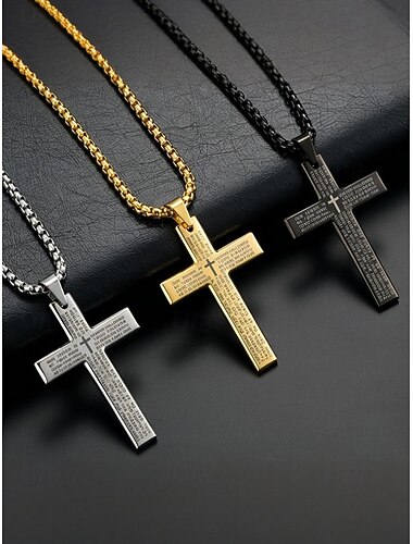  Herren-Halskette mit Kreuzanhänger aus Titanstahl mit Gravur des Vaterunsers, religiöse Schmuckkette für den christlichen Glauben, für den Alltag und als Geschenk