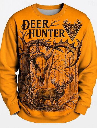  رجالي أيل كنزة 3D الصيد كم طويل رقبة عالية مدورة الأماكن المفتوحة رياضة في الهواء الطلق برتقالي كرونيك طباعة ثلاثية الأبعاد الشتاء ربيع & الصيف مصمم S M L XL XXL XXXL