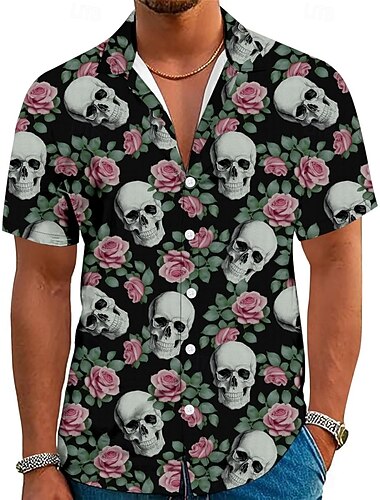  Halloween Skelett Dödskalle Pumpa Hawaii skjortor Aloha skjorta Skjorta med knappar Mönster Till Herr Vuxna Halloween Karnival Maskerad 3D-utskrift Fest Halloween