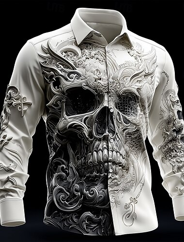  Halloween Homme Crâne Floral complexe Chemise Chemise Boutonnée manche longue Style gothique sombre Extérieur Fête Printemps Automne Col Rabattu Impression 3D chemises à col Blanc 1 Blanche