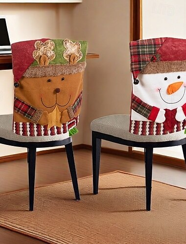  Fundas para sillas navideñas, nuevo Papá Noel de peluche &Fundas de asiento de muñeco de nieve, fundas festivas para sillas de comedor, decoración del hogar de estilo europeo