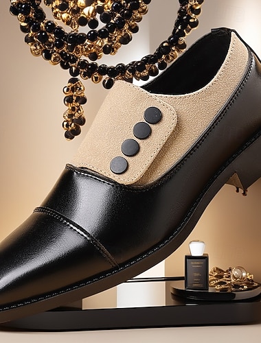  Herresko med svarte knapper og dekor, klassiske slip-on-sko i oxford-stil for kontor, bryllup og kveldsselskaper