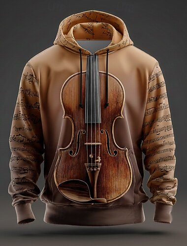  בגדי ריקוד גברים הדפסת 3D גיטרה קפוצ'ון טרנינג אופנתי מגניב 3D שרוול ארוך צווארון עגול קצר בית מפלגה לבוש רחוב לבן אודם כתום חום שרוך סתיו חורף מְעַצֵב S M L XL XXL XXXL