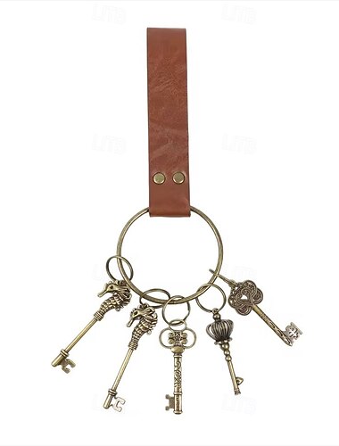  Retro Antiguo Medieval Renacimiento Juego de llaves con llavero de PU Vikingo caballero celta Disfraz Hombre Mujer Unisexo Vikingo Fantasía Víspera de Todos los Santos Carnaval Rendimiento LARP Feria