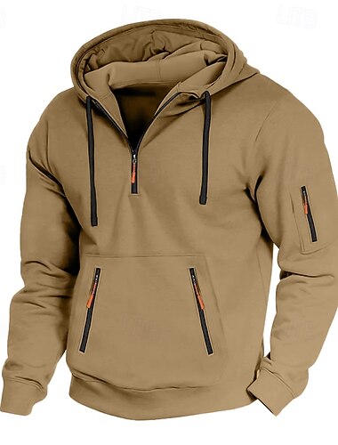  Homens Moletom Quarter Zipper Hoodie Moletom de lã Moletom Tático Preto Azul Marinha Cáqui Cinza Claro Cinzento Escuro Com Capuz Tecido Zíper Desportos e Ar livre Casual Diário Roupa de rua Legal