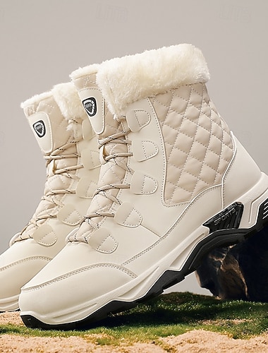  stivali da neve trapuntati impermeabili da uomo con collo in pelliccia, scarpe da passeggio casual invernali calde e comode