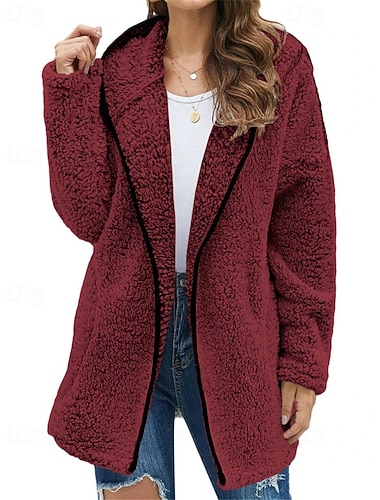  Dame Teddyfrakk Hettegenser Hold Varm Bekvem Glidelås Fritid عادي Feriereise Gate Ut på byen Helg Normal Hettegenser Løstsittende Langermet Yttertøy Svart Lysegrønn Rosa Høst Vinter