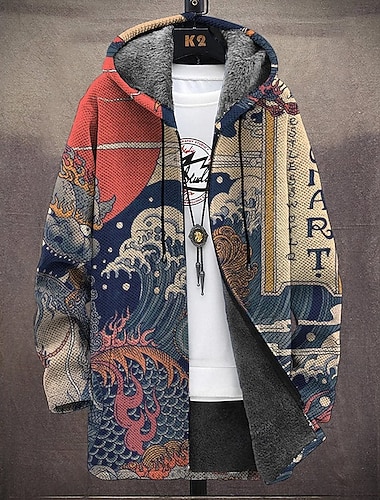  Miesten Kuvitettu Talvitakki Fleecetakki Takki Pidä lämpimänä Mukava Vapaa-aika Kausaliteetti Arki-asut Vetoketju Tasku 3D-tulostus Syksy Talvi Hupullinen Pitkähihainen Rubiini