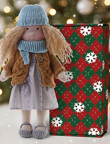  Håndlaget waldorfdukke til babyjente med koselige klær - 11,8 tommers myk plysjdukke med gaveeske for småbarn, ideell julegave til jenter og barn