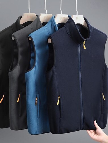  בגדי ריקוד גברים אפוד פליסה וסט Gilet בָּחוּץ יומי אופנתי יום יומי סתיו חורף כיס פוליאסטר שמור על חום הגוף אחיד רוכסן עומד רגיל שחור פול כחול כהה אפור כהה אֵפוֹד