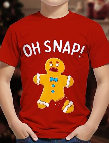  Kerstmis Jongens 3D Grafisch Peperkoek mannen T-shirt Korte mouw Zomer Lente Modieus Basic Kinderen 4-12 jaar Strakke ronde hals Buiten Casual Dagelijks Normale pasvorm