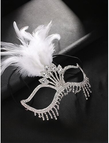  Gatsby-Maskenballmaske für Damen mit Federn und Strasssteinen – elegantes Kostümzubehör für Halloween-Partys, Cocktail-Events und Bälle im Stil der 1920er Jahre