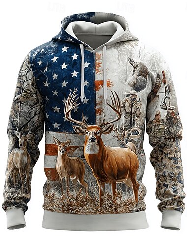  Homens Veado Moletom Moda Clássico Gola Redonda Ao ar livre Caça Branco Marron Com Cordão Outono Inverno Designer